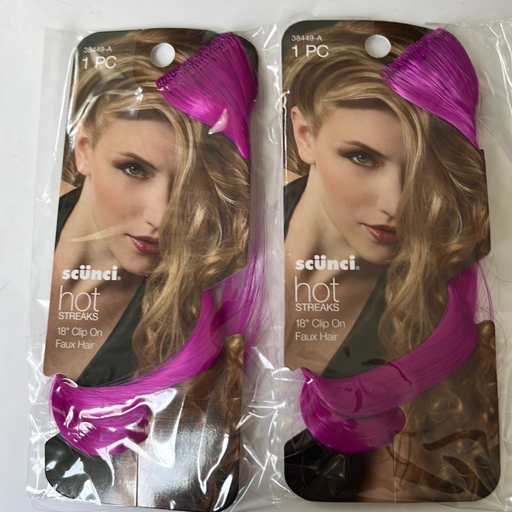 NWT Set of Two 18 inch “hot streaks” bright purple faux hair extensions